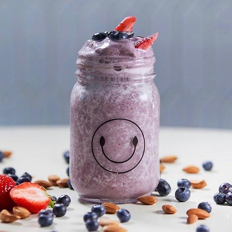 Image for Berry Blast Smoothie (banana, strawberries, blueberries, almond butter, hemp hearts, amaranth seeds, dates and maple syrup).