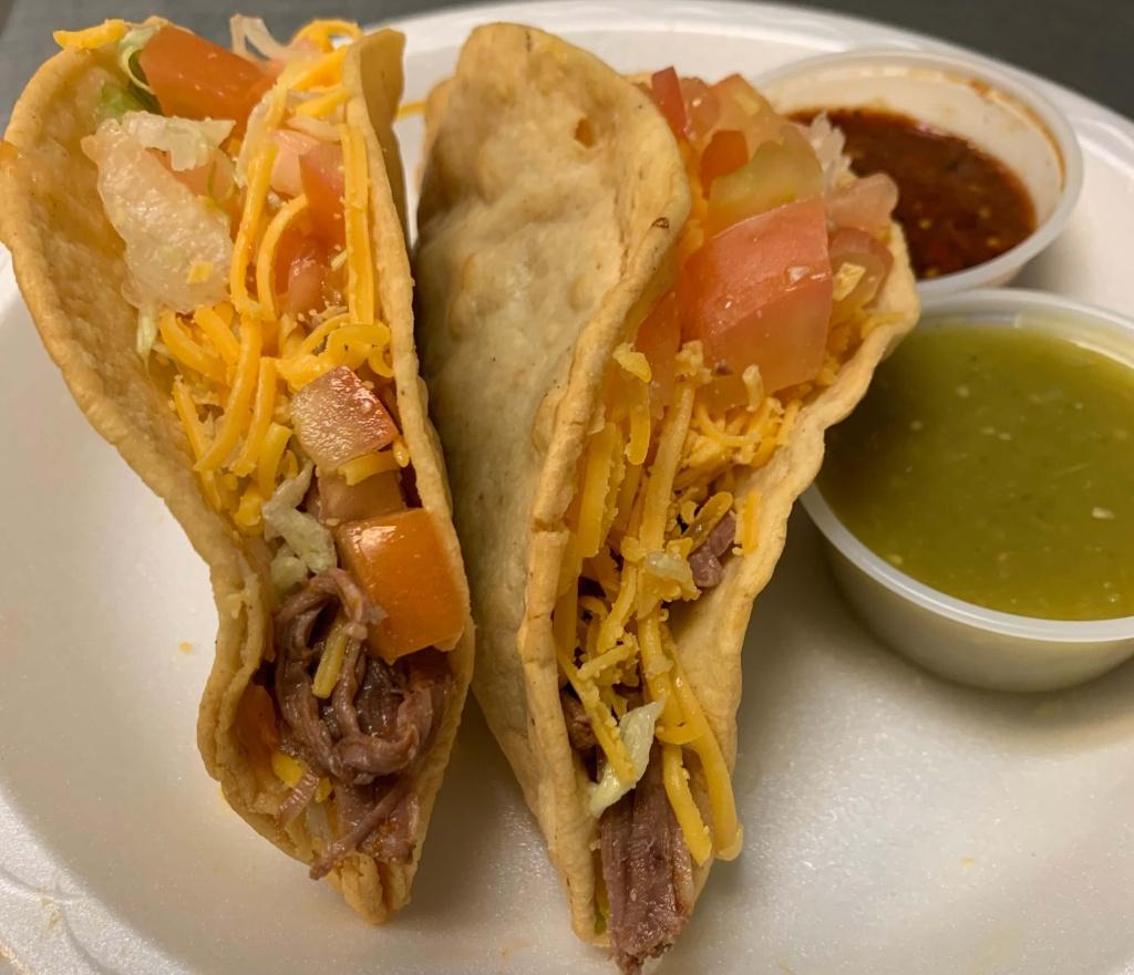 #20 2 Crunchy Beef Taco w/rice and beans Plate